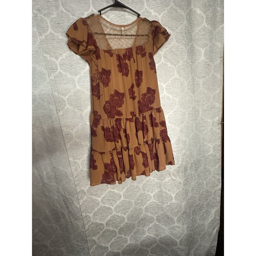 Free People Tilly Tunic Mini Dress Womens XS Autumn Floral Lace Ruffle Feminine - Picture 3 of 6